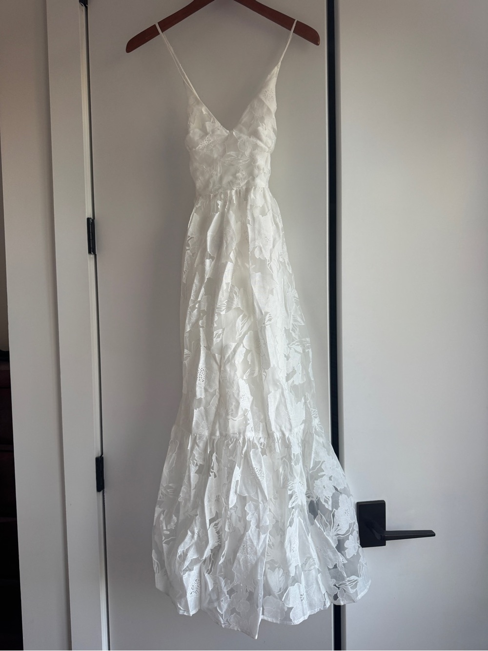Lulu's White Floral Lace Maxi Dress with Spaghetti Straps